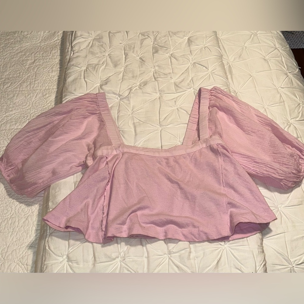 Urban Outfitters Pink Ruffle Sleeve Crop